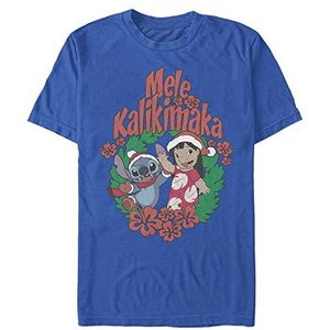 Disney Lilo & Stitch Mele Kalikimaka Stitch Organic T-shirt met korte mouwen, Bright Blue, XXL, Helder blauw