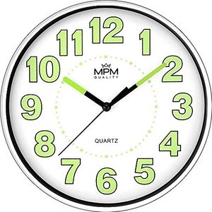 MPM Lumini Wall Clock E01.3683.00 ronde wandklok zonder tikkend geluid voor woonkamer, keuken, kantoor, slaapkamer, werkt op batterijen Ø 200 x 35 mm, wit