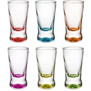 Alcohol Cage COLOR QUICK SHOT Glazen Set shotglazen, Wodka, Likeur - Stabiel dankzij dikke basis - Vaatwasmachinebestendig - Gekleurde glazen - Inhoud 25 ml - 6 stuks