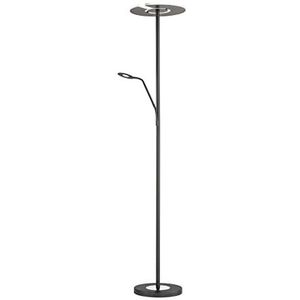 Fischer & Honsel Dent 40318 vloerlamp met 2 lampen met vloerlamp en leesarm, traploos dimbaar, mat zwart en chroom, hoogte 180 cm