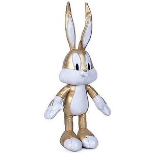 Famosa Softies - Bugs Bunny pluche dier, 100e verjaardag, Warner Brush in goud en zilver, Looney Tunes, 35 cm, zachte textuur, om cadeau te geven, fans en kinderen van alle leeftijden, beroemd