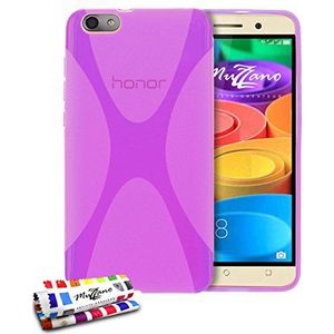 Muzzano Beschermhoesje voor Huawei Honor 4X [Le X Premium] [violet] + stylus en reinigingsdoek van Muzzano – ultieme stootbescherming, elegant en duurzaam voor je Huawei Honor 4X