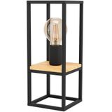 EGLO Libertad bedlamp, tafellamp voor woonkamer, designlamp van zwart metaal en natuurlijk hout met schakelaar, E27 fitting
