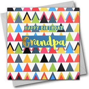 Verjaardagskaart ""Happy Birthday Grandpa"" met kleurrijke driehoeken en glanzende gouden tekst