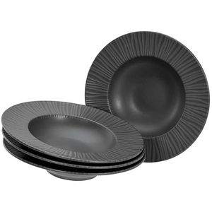 CreaTable, 21820 - serie Vesuvio Black - set van 4 aardewerk borden - vaatwasser- en magnetronbestendig - gemaakt in Portugal