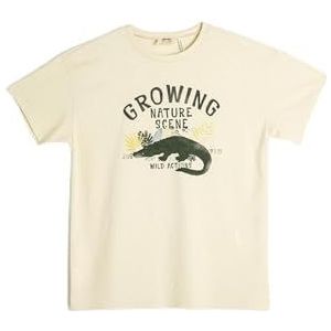Koton T-shirt à manches courtes et col rond en coton imprimé crocodile pour garçons, Ecru (010), 6-7 ans