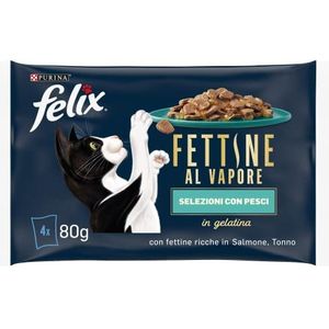 Felix Purina Stoomschijven, natvoer voor katten met zalm en tonijn, 48 enveloppen à 80 g