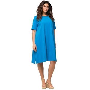 Ulla Popken Jersey jurk voor dames, A-lijn, ronde hals, halflange mouwen, zakken, blauw, 48-50, blauw, 48-50, Blauw