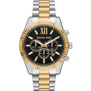 Michael Kors Lexington Herenhorloge, 44 mm, quartz chronograaf uurwerk met roestvrijstalen band, Zwart en zilver