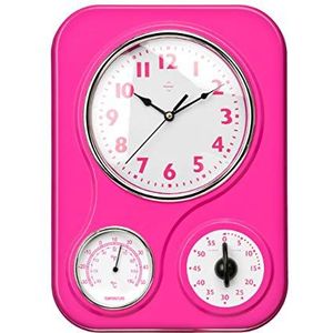 Premier Housewares 2200546 wandklok met temperatuurwijzerplaat en timer, 33 x 24 x 6 cm, Hot Pink