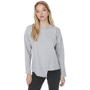 Trendyol Asymmetrisch sweatshirt met ronde hals voor dames, grijs, M, grijs.