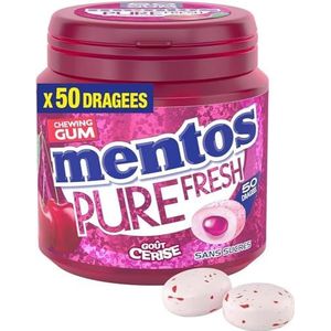 Mentos - Chewing-Gum Mentos Pure Fresh Cherry - Chewing-Gum zonder suiker - kersengeur Ultra Gourmand - langdurig - doos met 50 dragees