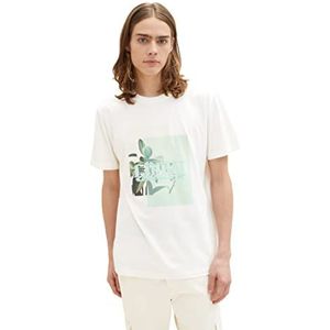 TOM TAILOR Denim T-shirt imprimé photo pour homme, Blanc (12906-laine blanche), XS