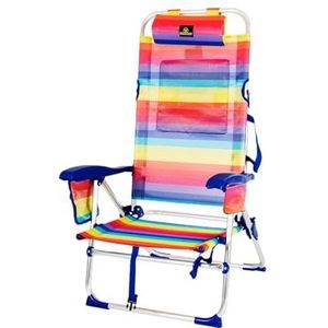 LAVANDA12009 Orgullo, opvouwbare strandstoel met armleuningen en 7 rustposities, modern design, gemakkelijk te vervoeren dankzij praktische rugzak