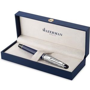 Waterman Expert Vulpen, metallic grijs en blauw gelakt, afgeschuinde dop, middelgrote veer van roestvrij staal, blauwe inkt, doos