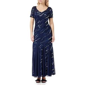 Gina Bacconi Cocktailjurk voor dames met V-hals en pailletten, Navy Blauw