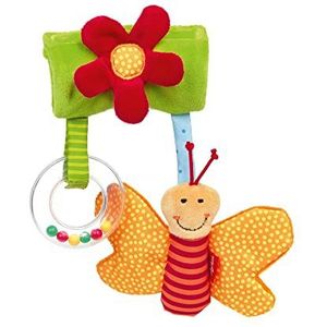 Sigikid PlayQ 42871 Educatieve vlinderhanger om op te hangen aan babydrager en kinderwagen, met rammelaar en ritselend blad, voor baby's op reis, meerkleurig, 24 x 14 x 3 cm
