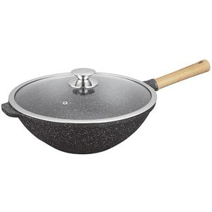 KAMBERG - Wok 32 cm - 5,0 liter - vaste houten handgreep - gegoten aluminium - steencoating - glazen deksel - alle warmtebronnen inclusief inductie - PFOA-vrij - 0008220