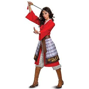 Disguise Disney Mulan Hero Dress Deluxe kostuum voor volwassenen, rood, M (8-10)