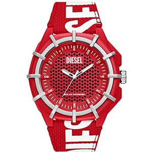 Diesel DZ4621 Herenhorloge met 3 wijzers uurwerk op zonne-energie 51 mm rode ricinusolie behuizing met ProPlanet textielarmband, rood, één maat, riemen, Rood, Riemen