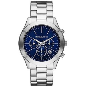 Michael Kors Runway Herenhorloge, chronograaf uurwerk met roestvrijstalen of leren band, zilverkleurig/donkerblauw, MK8917