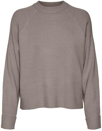 VERO MODA Vmgold Mix Ls gebreide trui met ronde hals voor dames, Moon Rock/Detail: W. Melnage