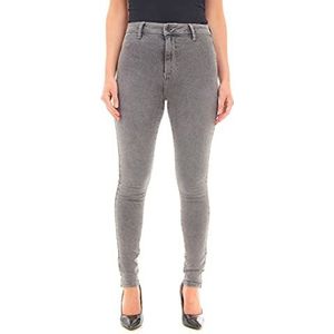 M17 Dames jeans met hoge taille casual skinny fit van katoen met zakken, zuurzwart.