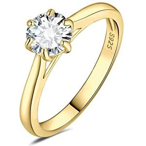 JewelryPalace Klassieke Moissanite Ring Ronde Taille Solitaire Steen Massief Zilver 925 Dames, Geelgoud/Roségoud Verguld Diamant Ring Gesimuleerde Verloving Bruiloft Sieraden Set, edelsteen,