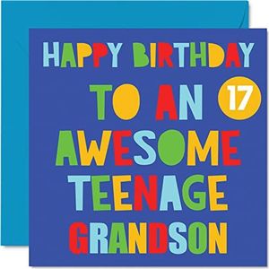Grappige verjaardagskaarten voor kleinzoon - leuke verjaardagskaart voor kleinzoon 17 jaar - verjaardagskaart voor opa, opa, opa, oma, 145 mm x 145 mm