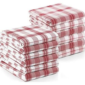 Utopia Towels Set van 12 Schotse geruite keukenhanddoeken, 38,1 x 63,5 cm, 100% ringgesponnen katoen, super absorberend, zacht en herbruikbaar (rood, wit) (UT1046)