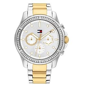 Tommy Hilfiger Dames quartz horloge met meerdere wijzerplaat met roestvrij staal, zilver/wit, armband, Zilver/Wit, Armband