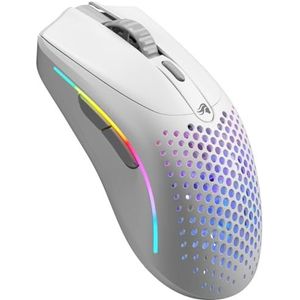 Glorious Model O 2 Mini-draadloze gamingmuis: 57 g ultralicht, 210 uur batterij, 2,4 GHz draadloos en Bluetooth 5.2, 26.000 optische sensor, 80 m klikken, 6 programmeerbare toetsen, FPS - wit
