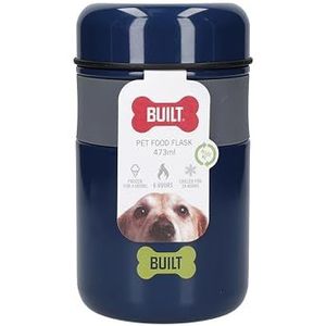 BUILT PET-vershouddozen van roestvrij staal, draagbaar, voor nat en droog voer, met luchtdicht en isolerend deksel, BPA-vrij, 473 ml, blauw