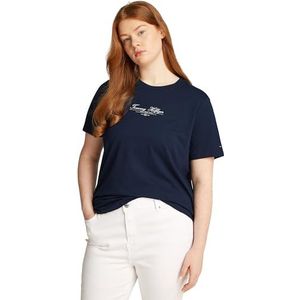TOMMY HILFIGER Crv Reg Script C-nk Tee Ss Ww0ww46073 CRV REG SCRIPT C-NK T-shirt SS WW0WW46073 Dames, Donker Navy Blauw, 54
