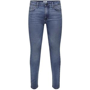 ONLY & SONS Heren Skinny Fit Jeans ONSWARP MID. Blauw VD, Denim Blauw Medium