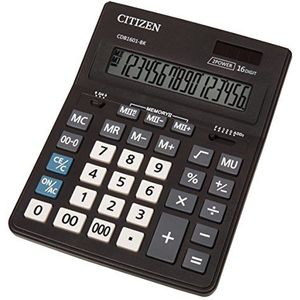 Citizen CMB 1601-BK Grote rekenmachine, 16 cijfers, zonne-energie en batterij, zwart, 20,5 x 15,5 cm (TXB), 1 stuk