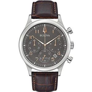 Bulova Analoog kwartshorloge voor heren met leren band 96B356, bruin, riemen, Bruin, Riemen