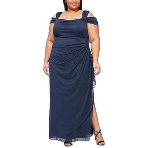 Alex Evenings Schoudervrije jurk voor dames, grote maat, geplooide rok aan de zijkant, speciale gelegenheid, pailletten donkerblauw, 50-plus size, Donkerblauwe pailletten