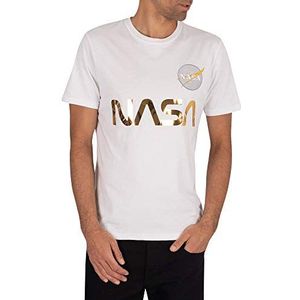 ALPHA INDUSTRIES NASA T-shirt met korte mouwen voor heren, reflecterend, Wit/Goud