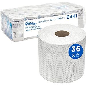 Kleenex Standaard toiletpapierrollen 8441 - 2 lagen - 6 verpakkingen met elk 6 rollen x 600 vellen, wit (in totaal 36 rollen/21.600 vellen)