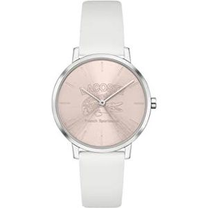 Lacoste Analoog Quartz dameshorloge met witte leren band - 2001232, Poeder roze, Riem