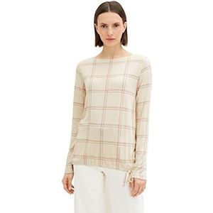 TOM TAILOR Basic shirt met lange mouwen met trekkoord, 31473 - Beige Pink Check, XS, 31473 - Beige Pink Check