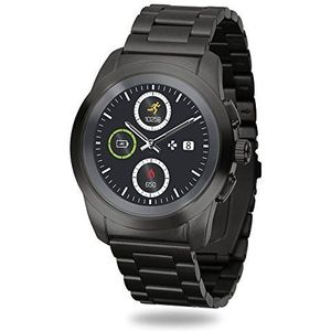 MyKronoz ZeTime Elite 44 mm hybride smartwatch met mechanische wijzers op kleurentouchscreen - geborsteld zwart/metalen schakel