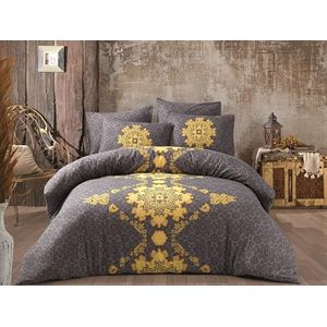 Nuit Des Rêves Parure de lit simple élégante (135 x 200 cm), jaune et anthracite, 50% coton/50% polyester, lavable en machine à 40 °C, parfaite pour les chambres douillettes