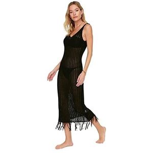 Trendyol Women Regular Fit Knitwear Dress pour femme Beachwear Midi Basic coupe régulière Robe en tricot, Noir, L