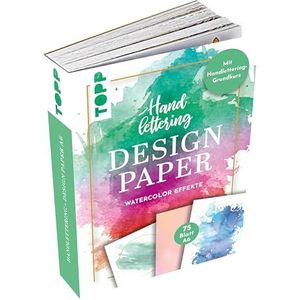 Handlettering Design Paper Block Watercolor-Effect A6: 75 fest Motivpapier (DIN A6, 220 g/m²) met 25 verschillende waterkleur-achtergronden voor het beletteren met handlettering-grundkurs