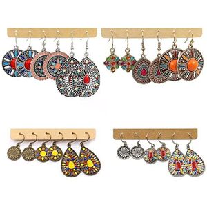 12 paar Boheemse damesoorbellen, vintage hangende oorbellen, met kleurrijke kwastjes, voor vrouwen en meisjes, als geschenkdecoratie, Metaal