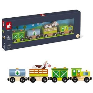 Janod Boerderij verhaal Circuit en trein van hout, figuur, incl. speelgoed, ontwikkeling van de motoriek, FSC-gecertificeerd, waterverf, vanaf 3 jaar, J04630, groen
