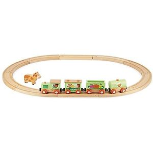 Janod - Train Boerderij Story - Houten circuit en trein - Koe figuur inbegrepen - Ontwikkeling van fijne motoriek - FSC-gecertificeerd - Waterverf - vanaf 3 jaar, J04630