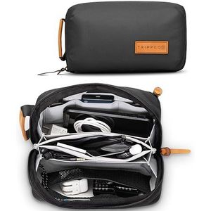 TRIPPED Travel Gear Tech Sac de Rangement – Petite Pochette de Rangement pour appareils électroniques pour Voyage – Étui de Voyage de qualité supérieure avec Accents en Cuir – Poche en Maille pour,